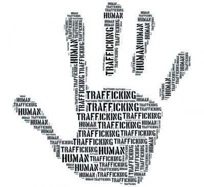 trafficking word cloud shaped like a handprint